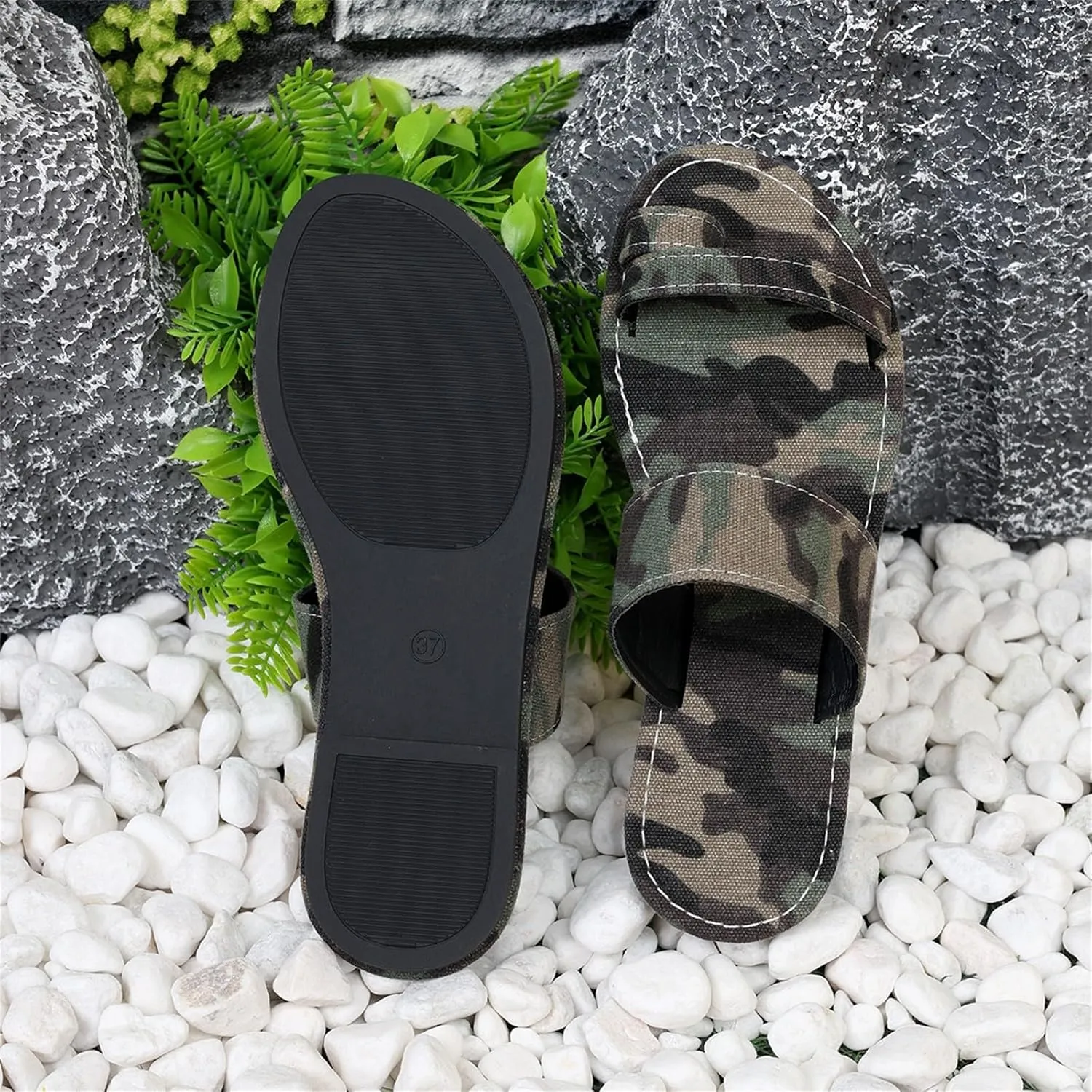 Women'S Beach Sandals Hollow Casual Slippers Flat Shoes Retro Lightweight Camouflage Sandals for Summer