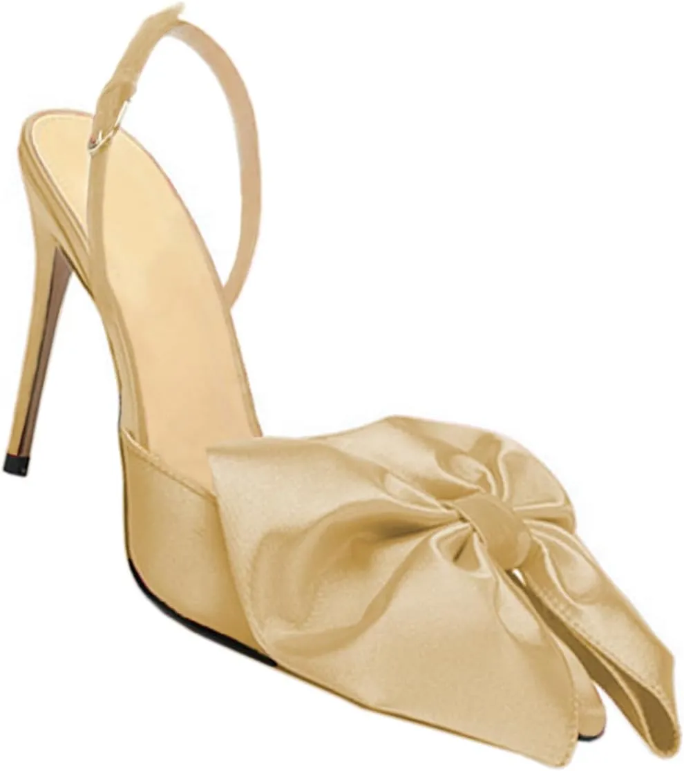 Women's Bow-Knot Pointed Toe High Heel Stiletto Pumps Dress Party Ladies Sandals Shoes