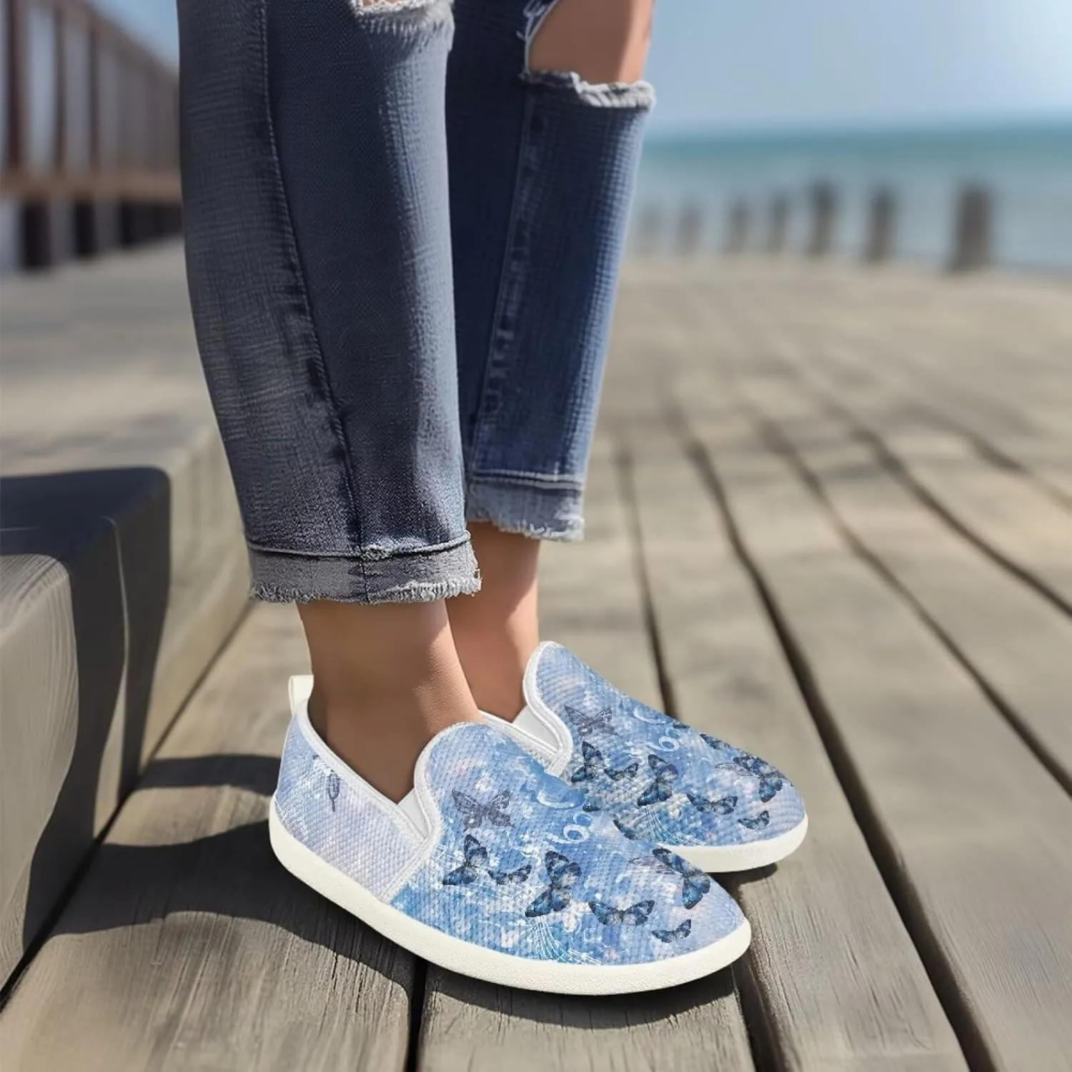 Women's Butterfly Wedding Shoes Wide Toe Walking Flats Leisure Loafers Memory Foam Tennis Shoes