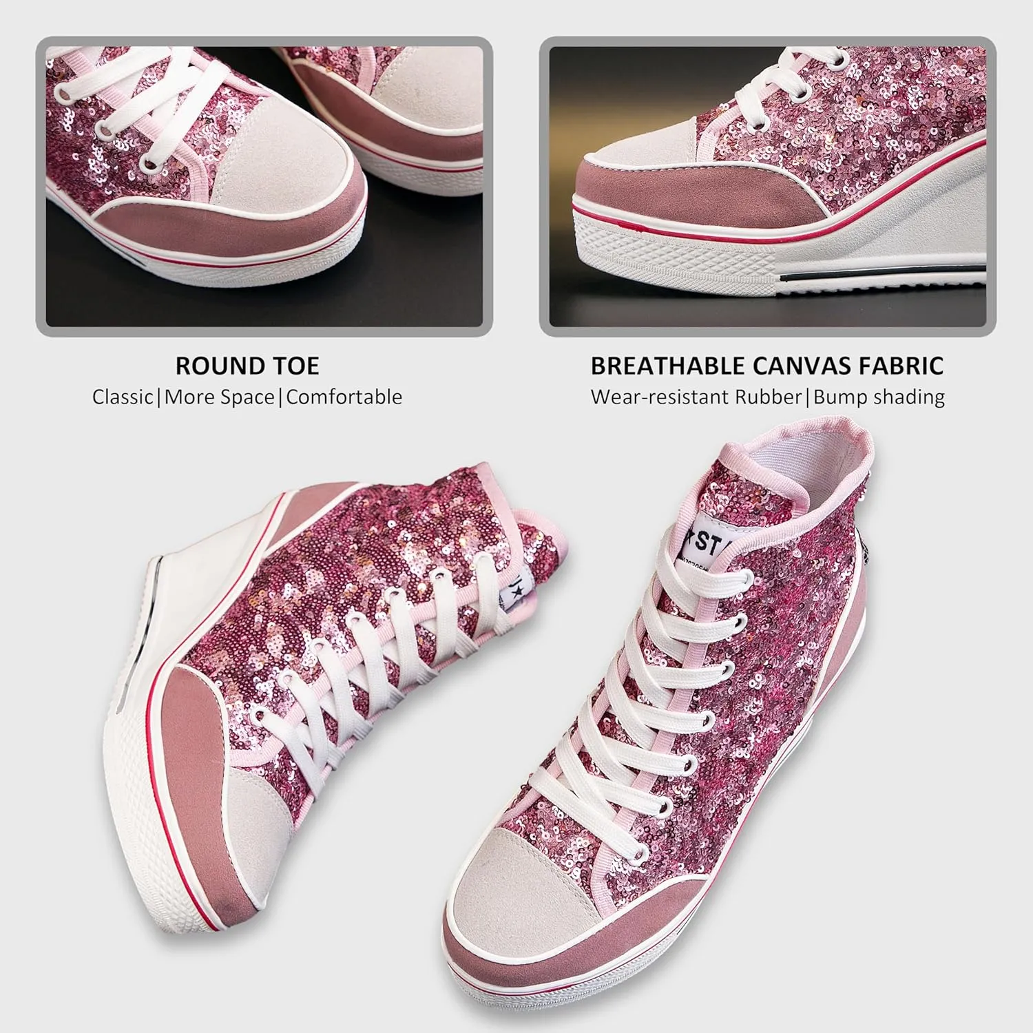 Women's Canvas High-Heeled Bling Shoes Casual Shoes Fashion Sparkling Sneakers for Walking Platform Wedges Pump Shoes
