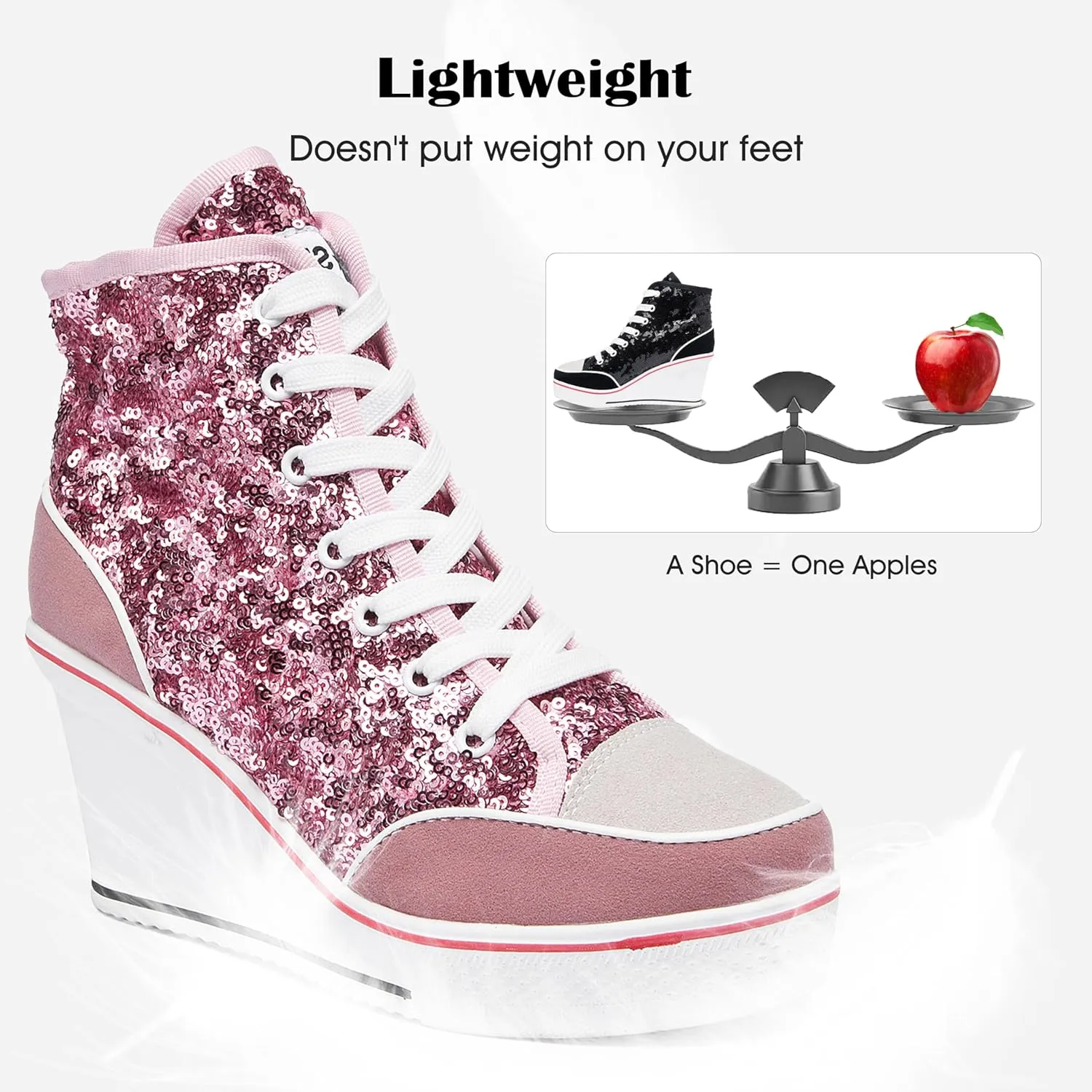 Women's Canvas High-Heeled Bling Shoes Casual Shoes Fashion Sparkling Sneakers for Walking Platform Wedges Pump Shoes