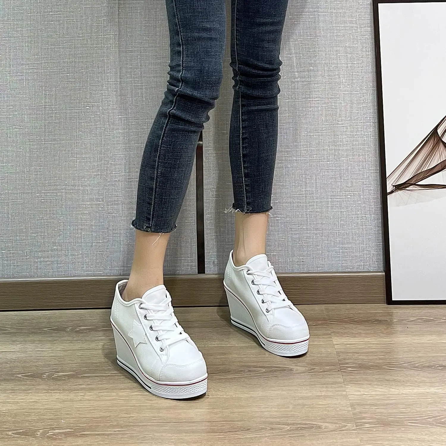 Women's Canvas High-Heeled Shoes Fashion Sneakers Casual Shoes for Walking Platform Wedges Pump Shoes