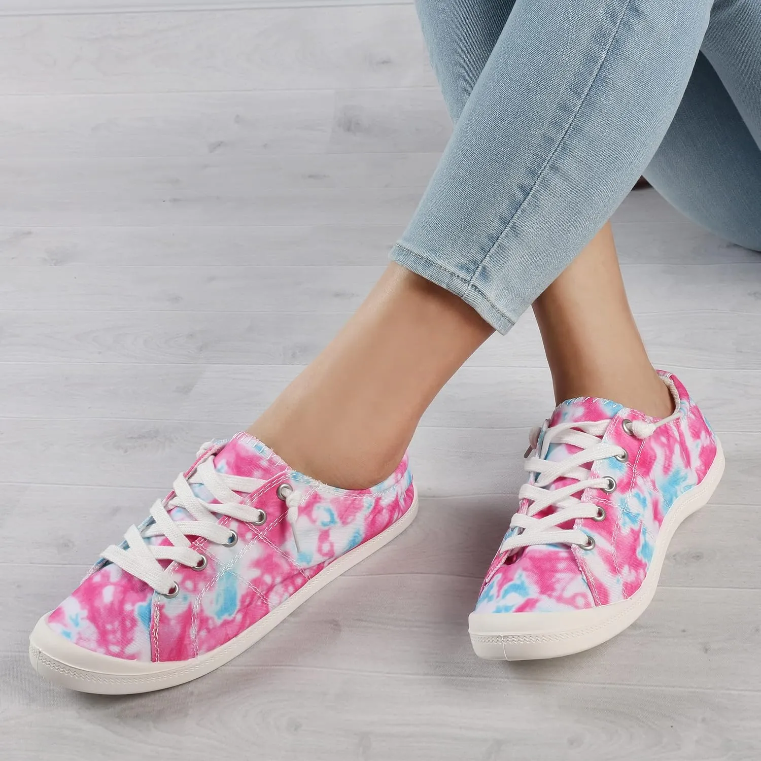 Women's Canvas Sneaker Shoes Low Top Lace Up Fashion Sneakers Casual Slip On Walking Shoes