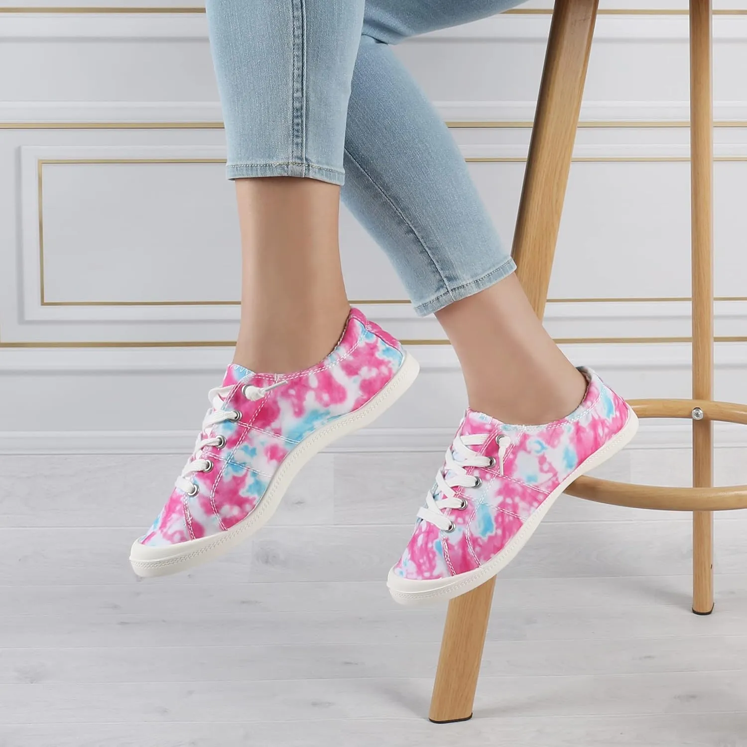 Women's Canvas Sneaker Shoes Low Top Lace Up Fashion Sneakers Casual Slip On Walking Shoes