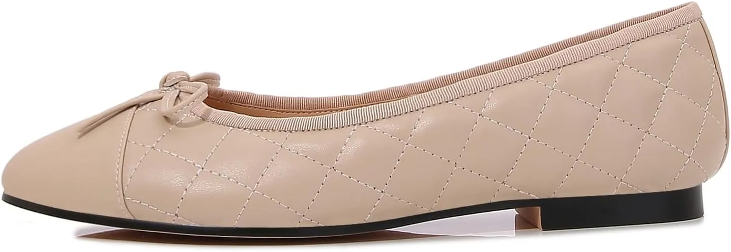 Women's Cap Toe Ballet Flats Two Tone Bow Flats Round Toe Shoes for Women Slip on Casual, Work, Dress Flats Pumps for Women