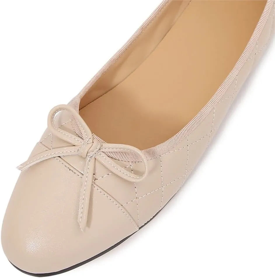 Women's Cap Toe Ballet Flats Two Tone Bow Flats Round Toe Shoes for Women Slip on Casual, Work, Dress Flats Pumps for Women