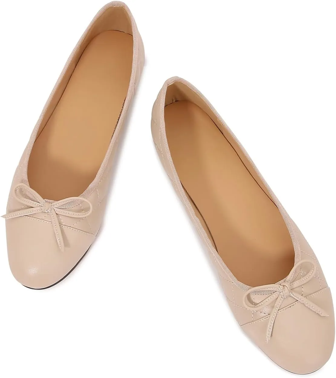 Women's Cap Toe Ballet Flats Two Tone Bow Flats Round Toe Shoes for Women Slip on Casual, Work, Dress Flats Pumps for Women