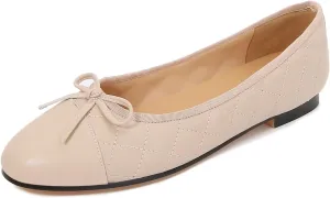 Women's Cap Toe Ballet Flats Two Tone Bow Flats Round Toe Shoes for Women Slip on Casual, Work, Dress Flats Pumps for Women