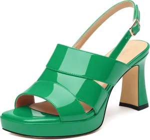 Womens Chunky Block Platform High Heels,Square Open Toe Strappy Heel Sandals for Women, Wedding Party Prom Fashion Slingback Dress Sandals