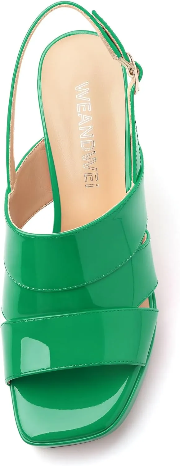 Womens Chunky Block Platform High Heels,Square Open Toe Strappy Heel Sandals for Women, Wedding Party Prom Fashion Slingback Dress Sandals