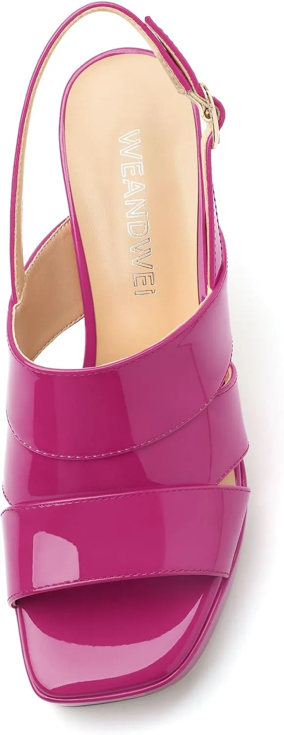 Womens Chunky Block Platform High Heels,Square Open Toe Strappy Heel Sandals for Women, Wedding Party Prom Fashion Slingback Dress Sandals