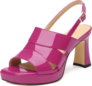 Womens Chunky Block Platform High Heels,Square Open Toe Strappy Heel Sandals for Women, Wedding Party Prom Fashion Slingback Dress Sandals