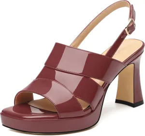 Womens Chunky Block Platform High Heels,Square Open Toe Strappy Heel Sandals for Women, Wedding Party Prom Fashion Slingback Dress Sandals