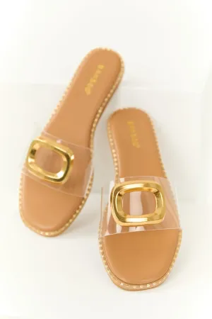 Women's Clear Strap Slide Sandal with Gold Buckle Alta-68
