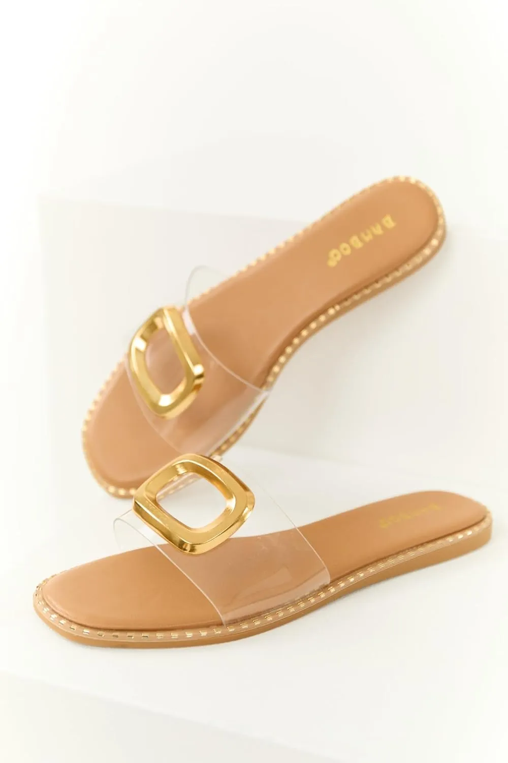 Women's Clear Strap Slide Sandal with Gold Buckle Alta-68