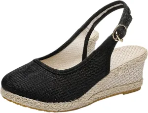 Womens Closed Toe Espadrille Wedge Heels Sandals 2025 Retro Casual Ankle Strap Platform Wedges Summer Canvas Wide Width Sandal Pumps Low Rounded Elegant Working Espadrilles Shoes Heel Sandals