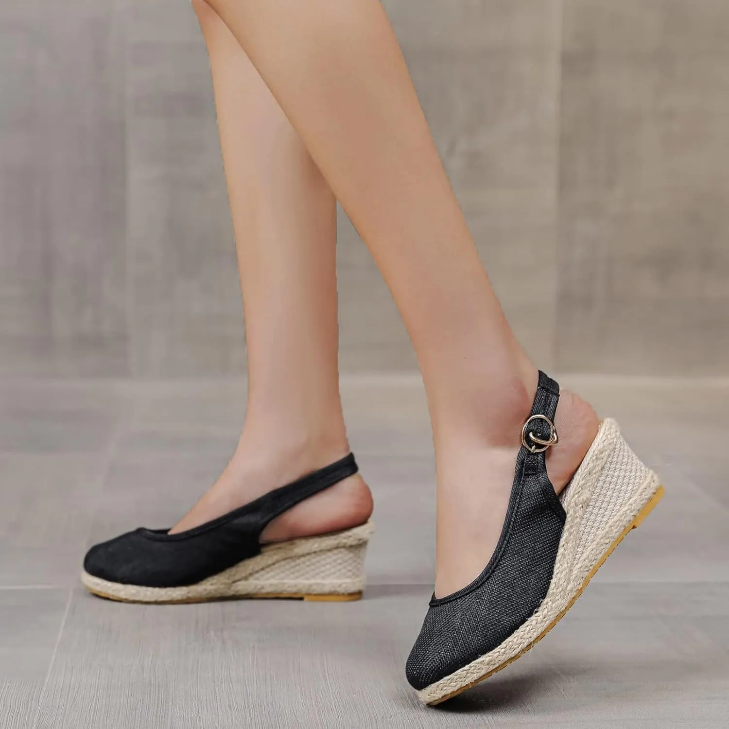 Womens Closed Toe Espadrille Wedge Heels Sandals 2025 Retro Casual Ankle Strap Platform Wedges Summer Canvas Wide Width Sandal Pumps Low Rounded Elegant Working Espadrilles Shoes Heel Sandals