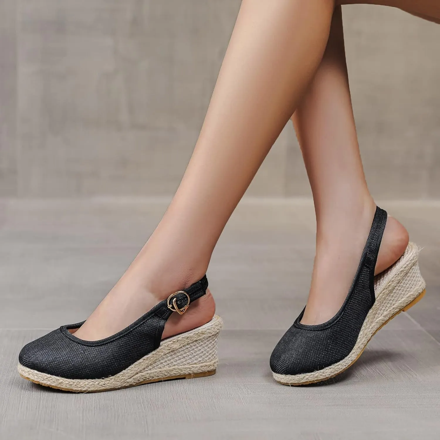 Womens Closed Toe Espadrille Wedge Heels Sandals 2025 Retro Casual Ankle Strap Platform Wedges Summer Canvas Wide Width Sandal Pumps Low Rounded Elegant Working Espadrilles Shoes Heel Sandals