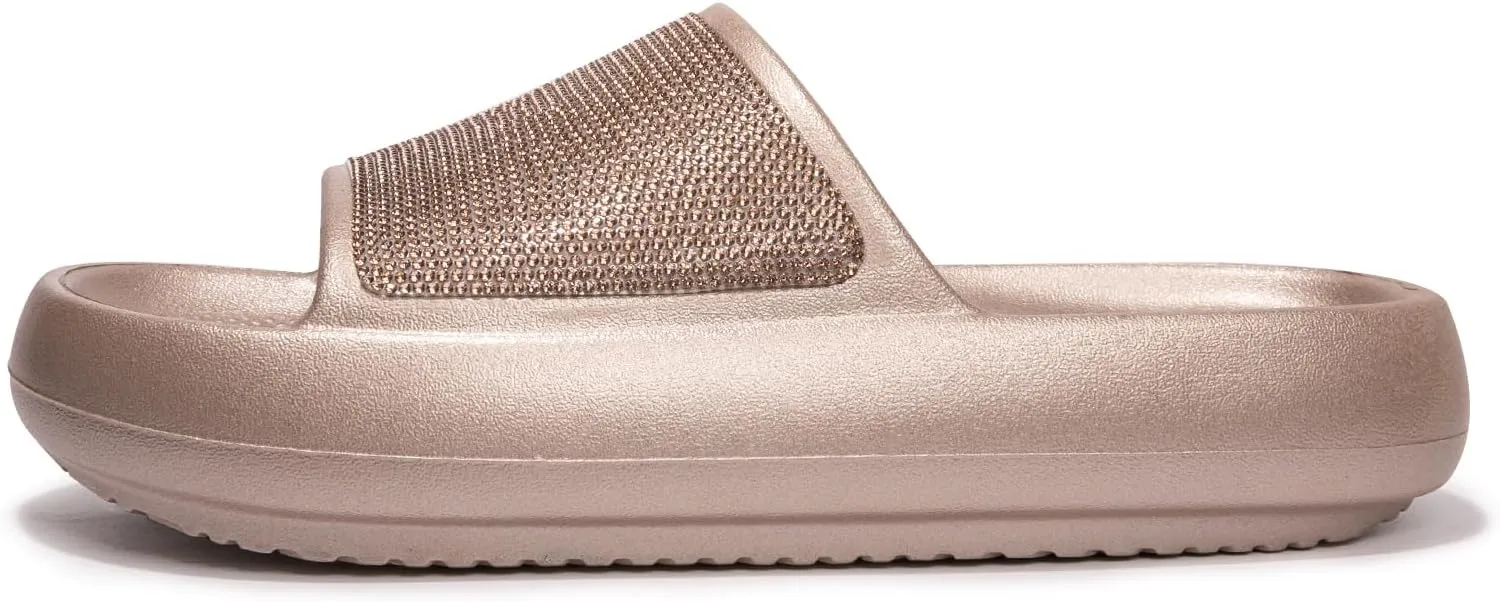 Women's Cloud Rhinestone Slide Sandals Platform Glitter Slides Slip On Shower Shoes Outdoor&Indoor House Slippers