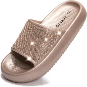 Women's Cloud Rhinestone Slide Sandals Platform Glitter Slides Slip On Shower Shoes Outdoor&Indoor House Slippers