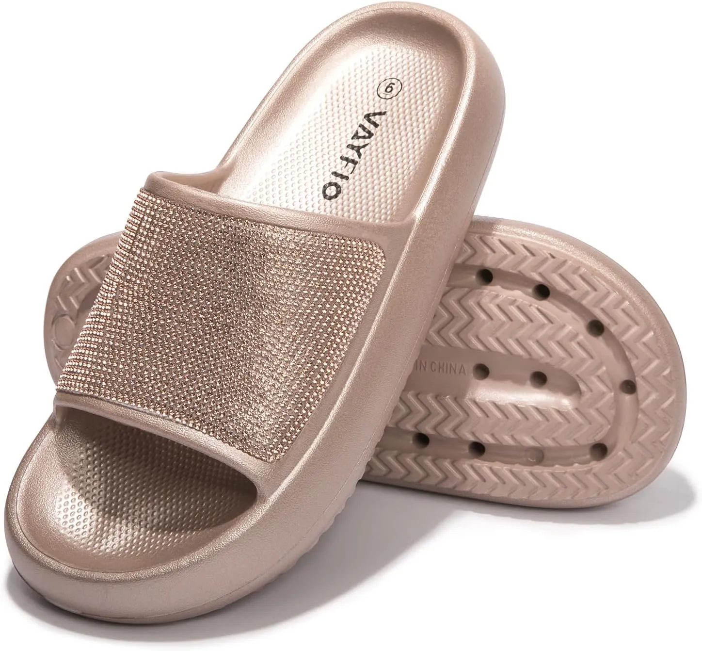 Women's Cloud Rhinestone Slide Sandals Platform Glitter Slides Slip On Shower Shoes Outdoor&Indoor House Slippers