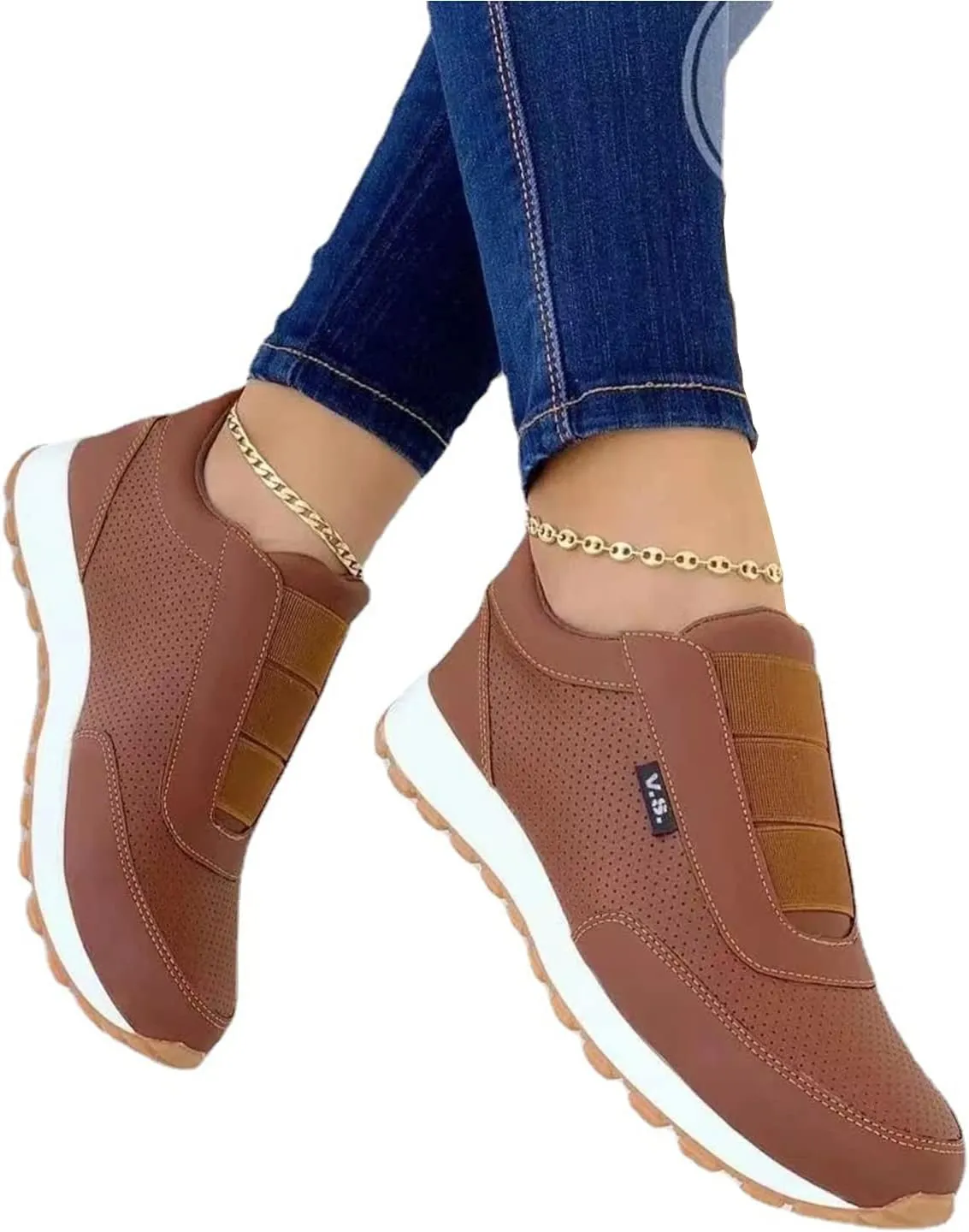 Womens Comfort Walking Shoes Loafers Lightweight Non Slip Breathable Athletic Casual Loafers Shoes Sneakers,Brown,37