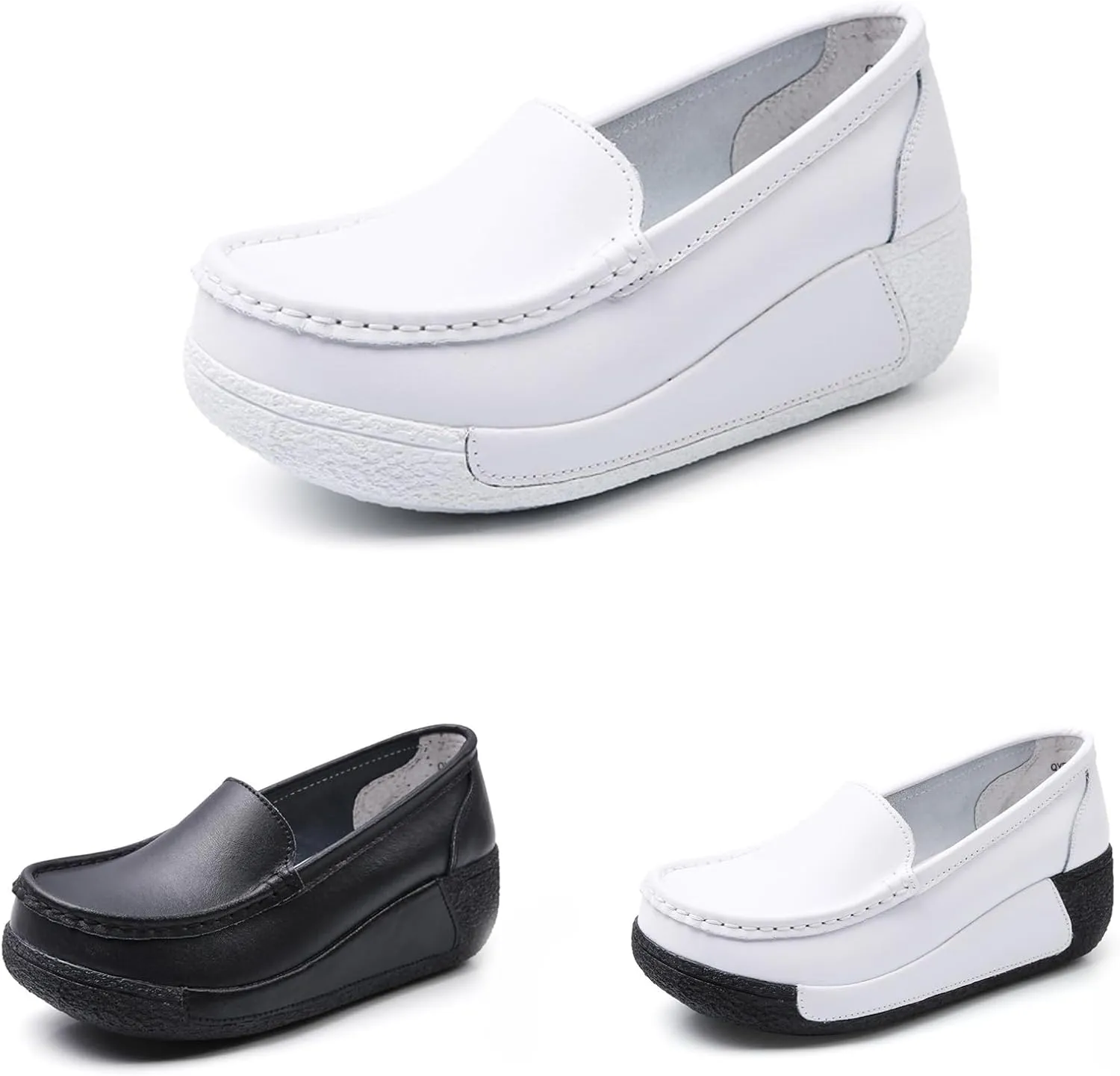Women's Comfort Wedge Moccasins,Slip-On Low-Top Wedge Loafers,Soft Leather Platform Loafers,Nurse Shoes with Arch Support