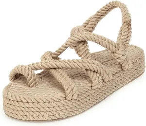 Womens Comfy Platform Sandals, Summer Hemp Rope Cross Braided Foot Correction Clip-toe Women's Sandals, for Orthopedic Bunion Corrector Beach Travel Shoes