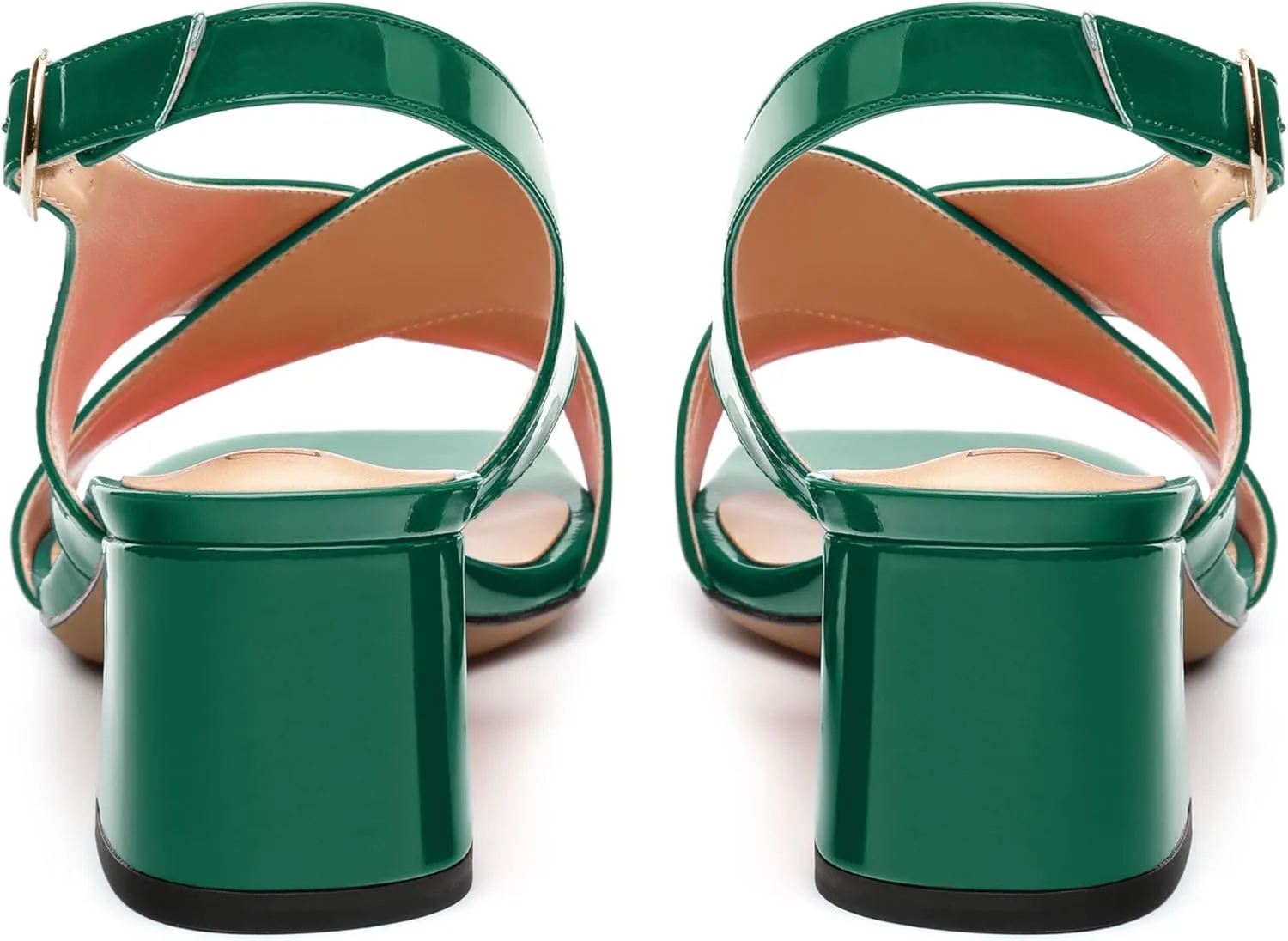 Women's Criss Cross Sandals Square Open Toe Block Chunky Low Heel Slingback Ankle Strap Adjustable with Buckle Patent Dating Fashion Dress Shoes 2 Inch