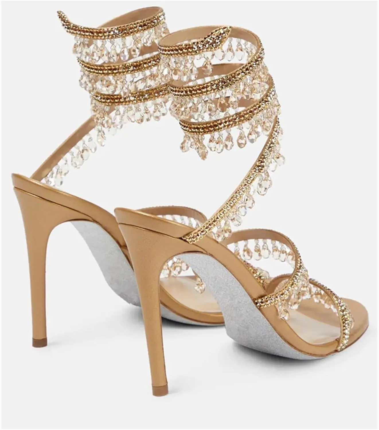 Women's Crystal Stiletto Heels Ankle Strap Sexy Open Toe High Heeled Sandals Wedding Prom Evening Pumps Shoes