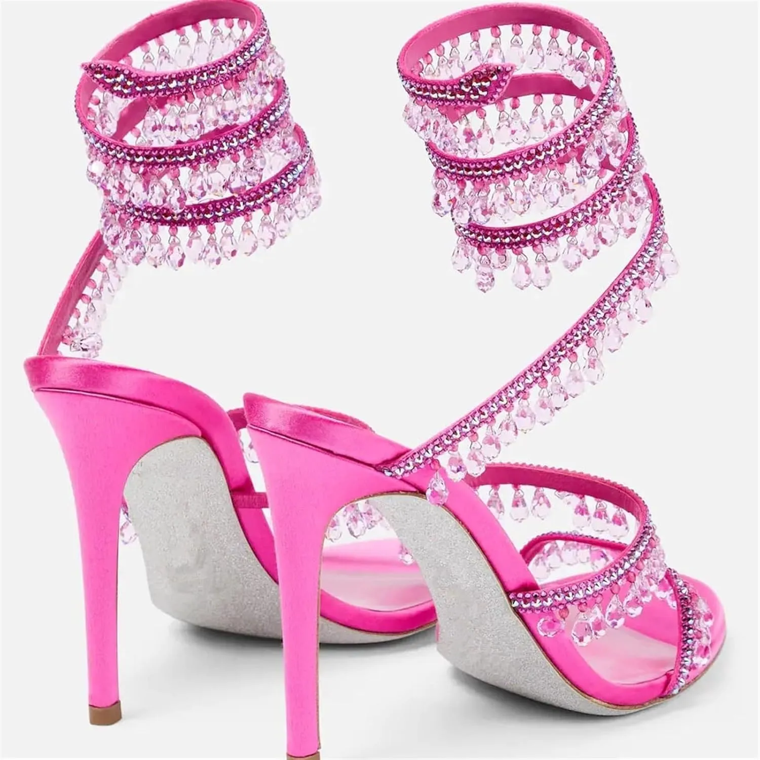 Women's Crystal Stiletto Heels Ankle Strap Sexy Open Toe High Heeled Sandals Wedding Prom Evening Pumps Shoes