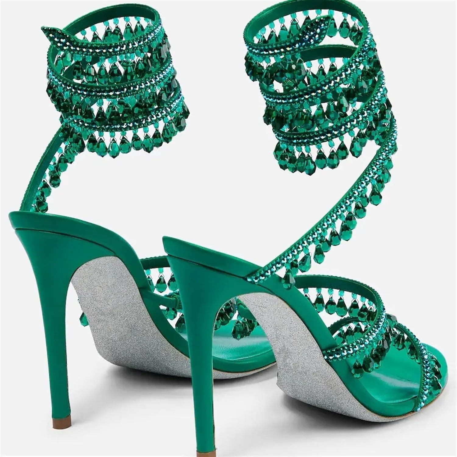 Women's Crystal Stiletto Heels Ankle Strap Sexy Open Toe High Heeled Sandals Wedding Prom Evening Pumps Shoes