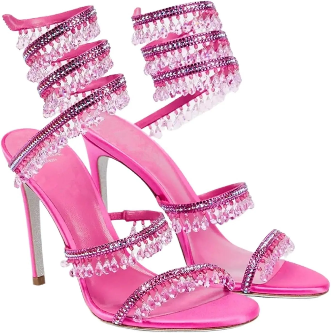 Women's Crystal Stiletto Heels Ankle Strap Sexy Open Toe High Heeled Sandals Wedding Prom Evening Pumps Shoes