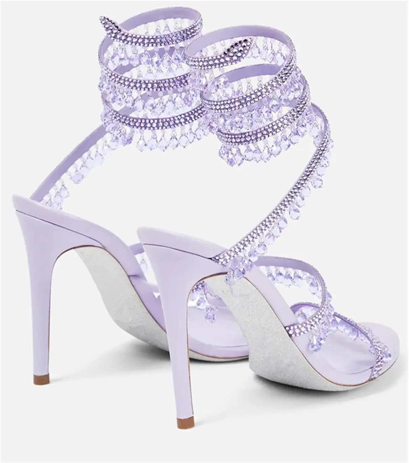 Women's Crystal Stiletto Heels Ankle Strap Sexy Open Toe High Heeled Sandals Wedding Prom Evening Pumps Shoes