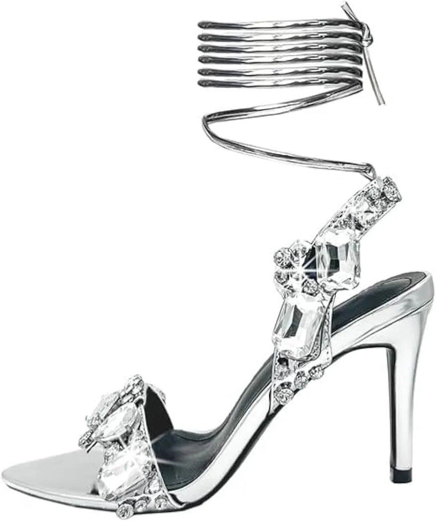 Women's Crystal Styles Clear Big Rhinestones Ankle Strappy Sparkly Sandals