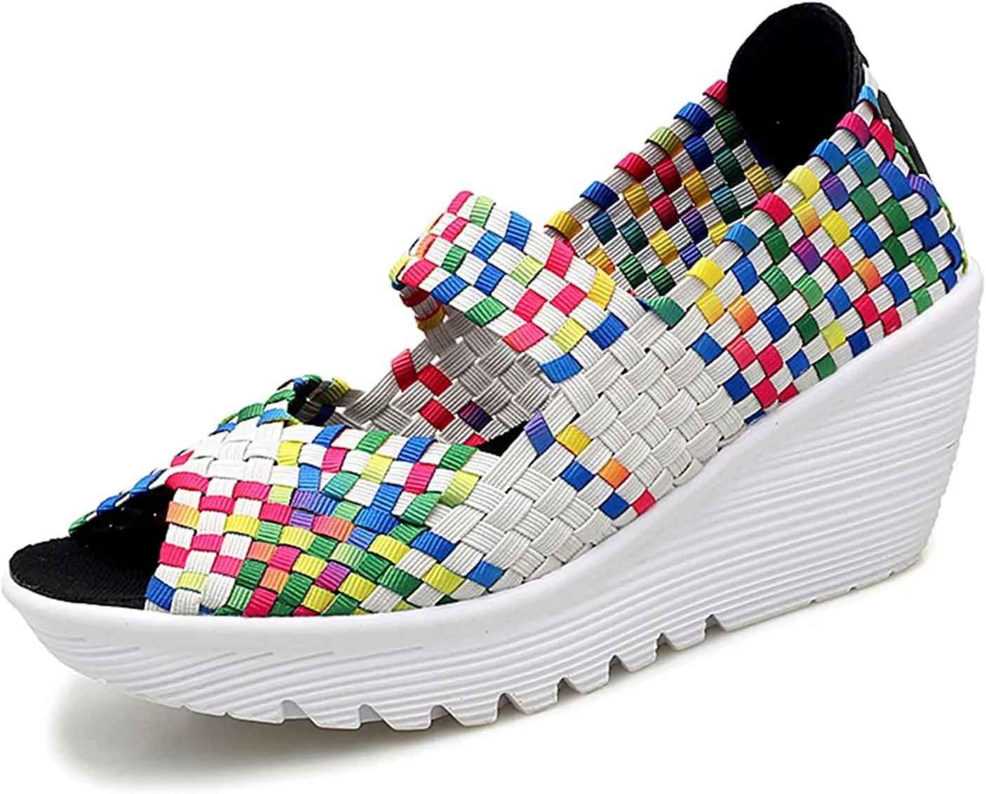 Women's Elastic Woven Pumps Mary Jane Shoes Platform Wedge Sandals Comfortable Walking Shoes