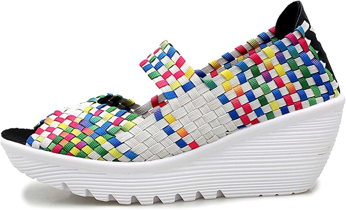 Women's Elastic Woven Pumps Mary Jane Shoes Platform Wedge Sandals Comfortable Walking Shoes