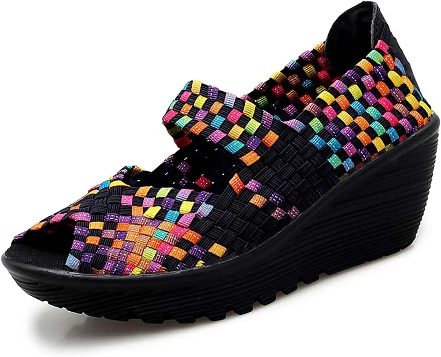 Women's Elastic Woven Pumps Mary Jane Shoes Platform Wedge Sandals Comfortable Walking Shoes