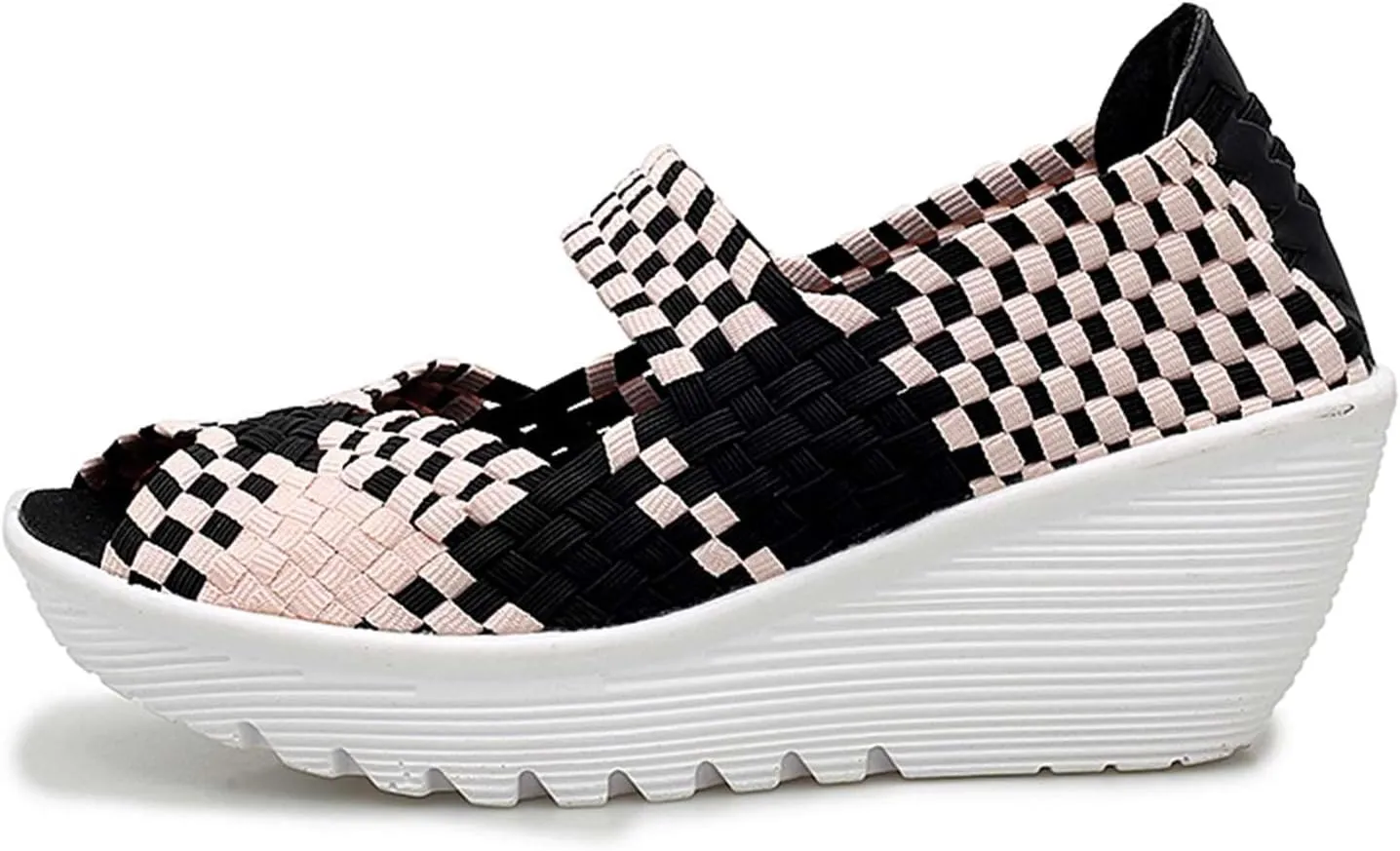 Women's Elastic Woven Pumps Mary Jane Shoes Platform Wedge Sandals Comfortable Walking Shoes