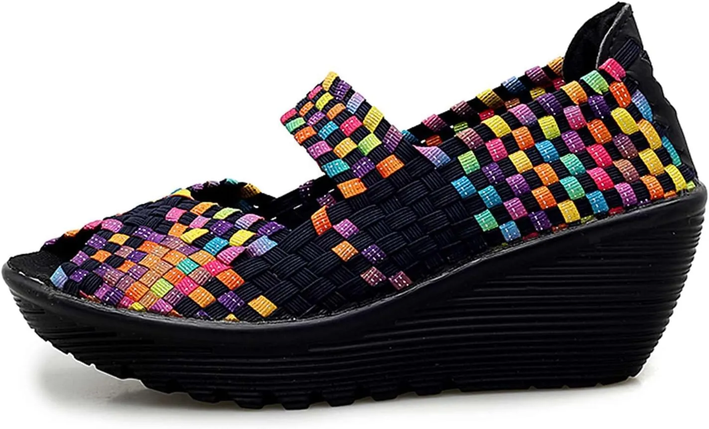 Women's Elastic Woven Pumps Mary Jane Shoes Platform Wedge Sandals Comfortable Walking Shoes