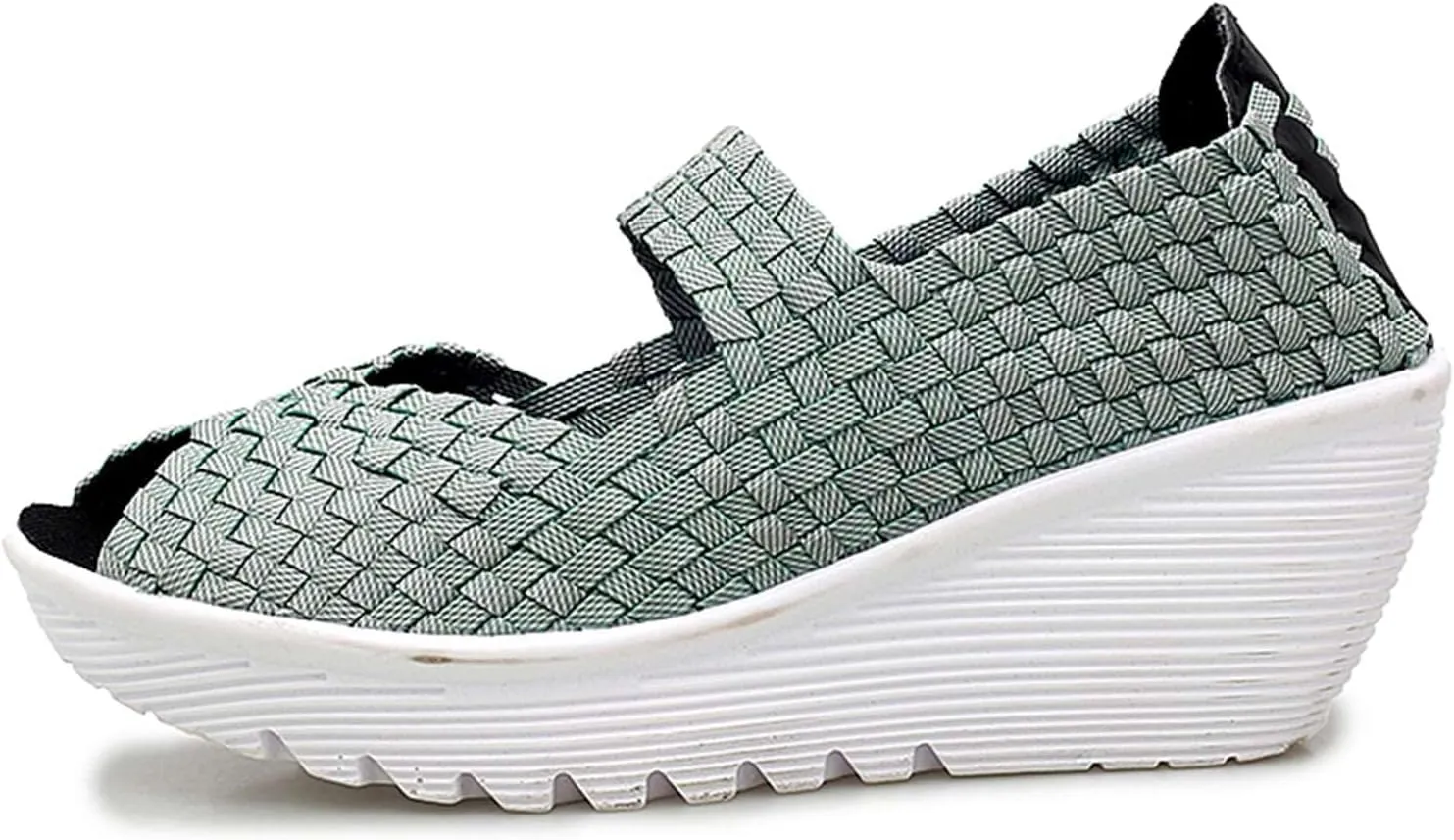 Women's Elastic Woven Pumps Mary Jane Shoes Platform Wedge Sandals Comfortable Walking Shoes