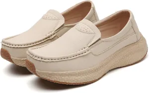 Women's Fashion Platform Wedge Loafers Comfortable Round Wide Toe Slip On Lightweight Soft Bottom Non-Slip Moccasin Loafers with Arch Support Walking Shoes