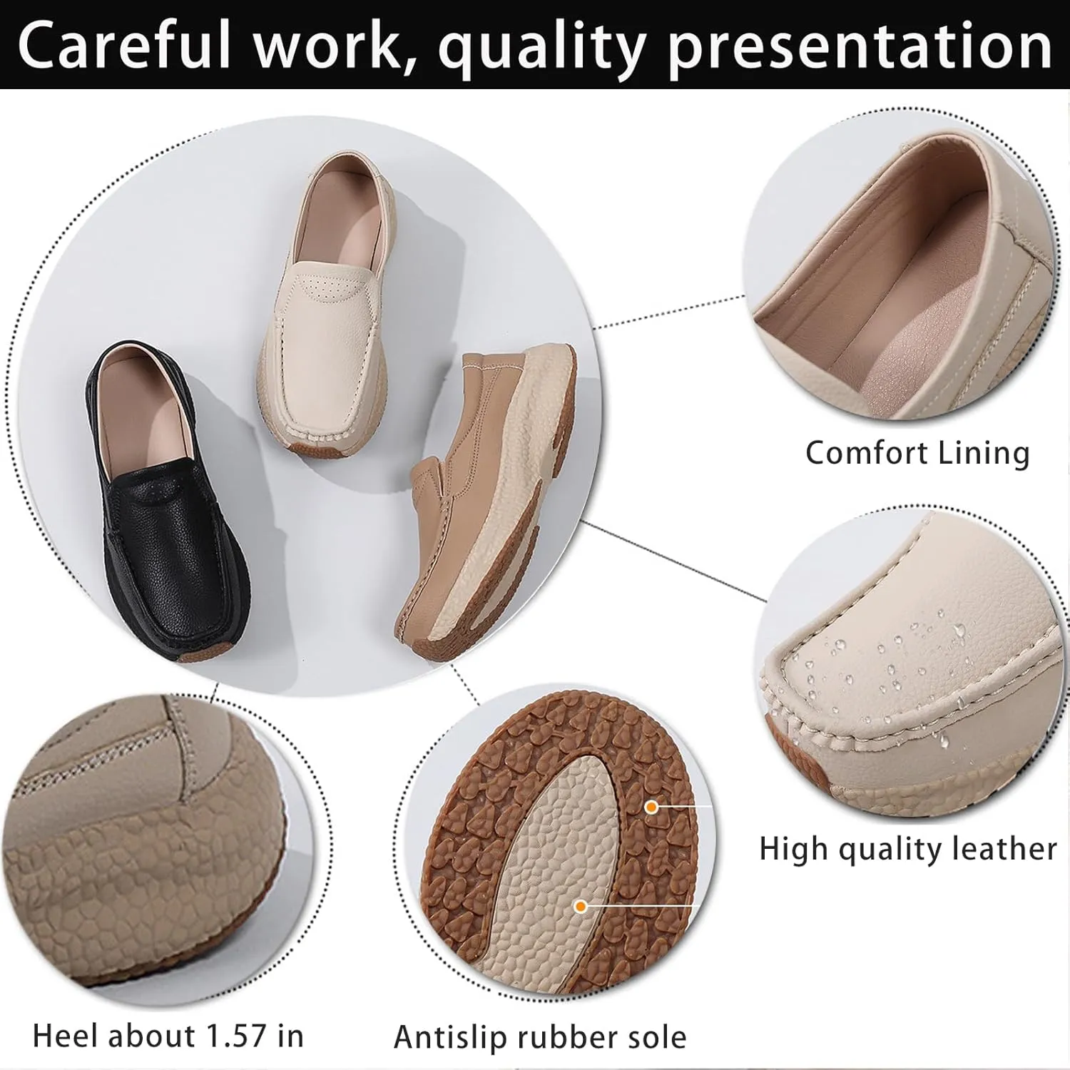 Women's Fashion Platform Wedge Loafers Comfortable Round Wide Toe Slip On Lightweight Soft Bottom Non-Slip Moccasin Loafers with Arch Support Walking Shoes