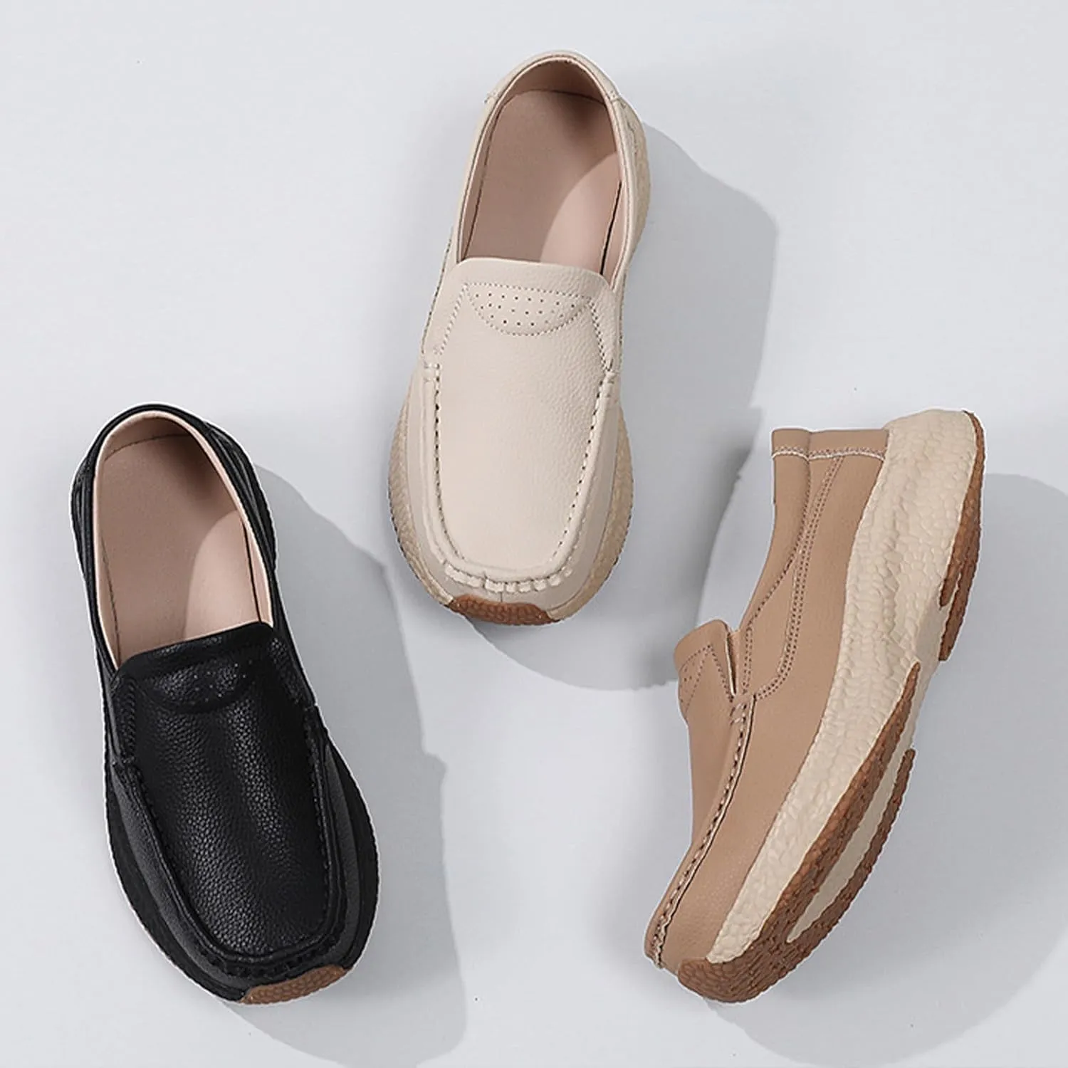 Women's Fashion Platform Wedge Loafers Comfortable Round Wide Toe Slip On Lightweight Soft Bottom Non-Slip Moccasin Loafers with Arch Support Walking Shoes