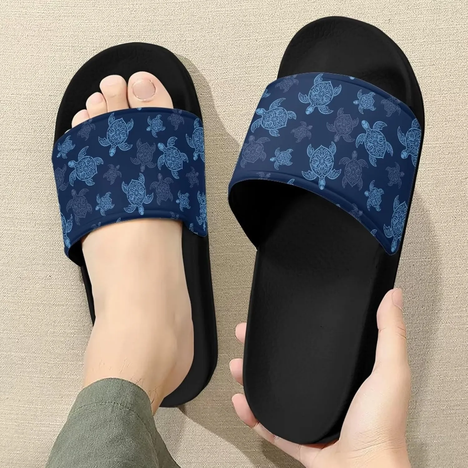 Women's Flat Sandals Comfortable Slip On Leather Slide Sandals, Women's Slide Sandals Size 6-13.5