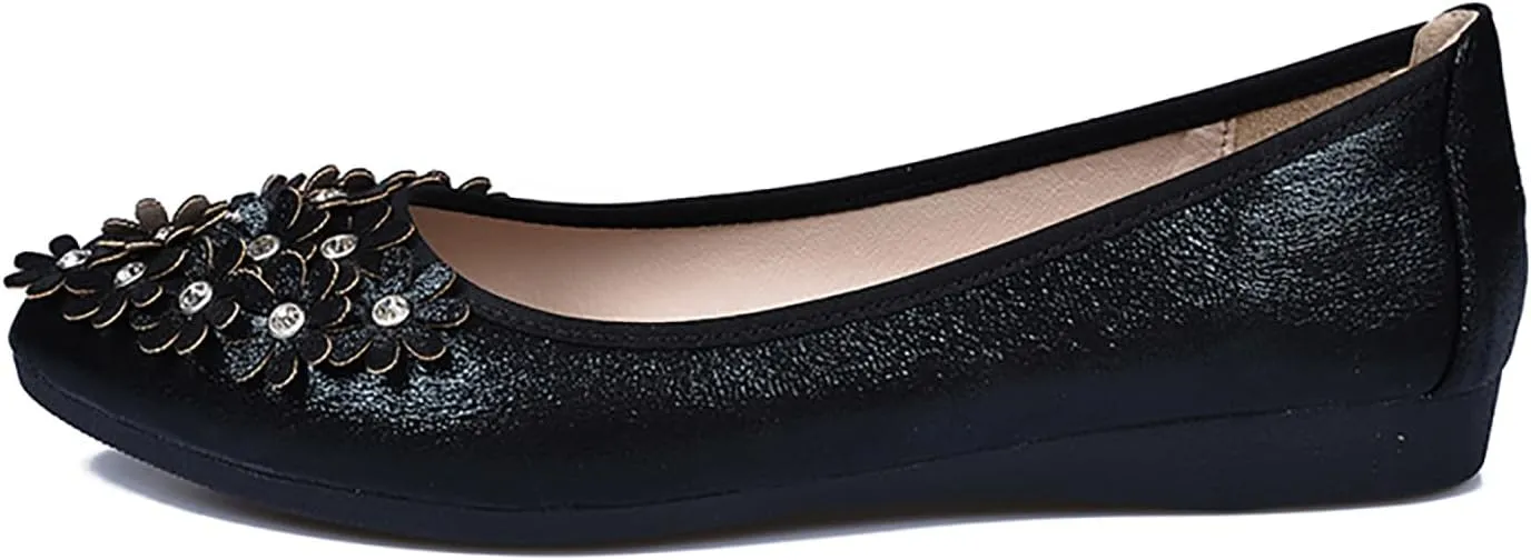 Women's Flats, Foldable Ballet Flats for Women, Flower Pionted Toe Comfort Light Weight Slip-On Dress Shoes
