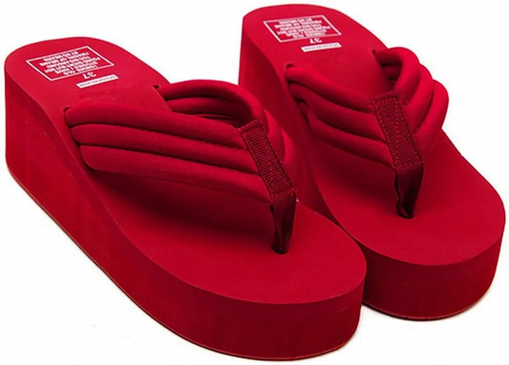 Womens Flip Flops Wedge Sandals High-Heeled Slippers