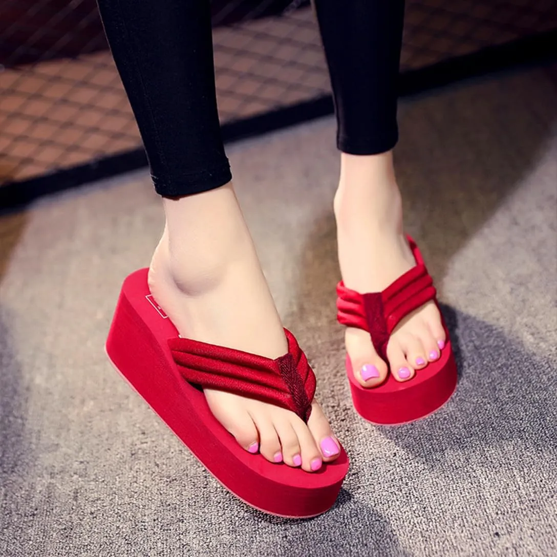 Womens Flip Flops Wedge Sandals High-Heeled Slippers