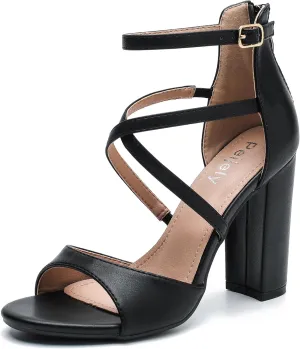 Women's Formal Strappy Sandal High Chunky Block Heel Ankle Strap Zip Up Heels
