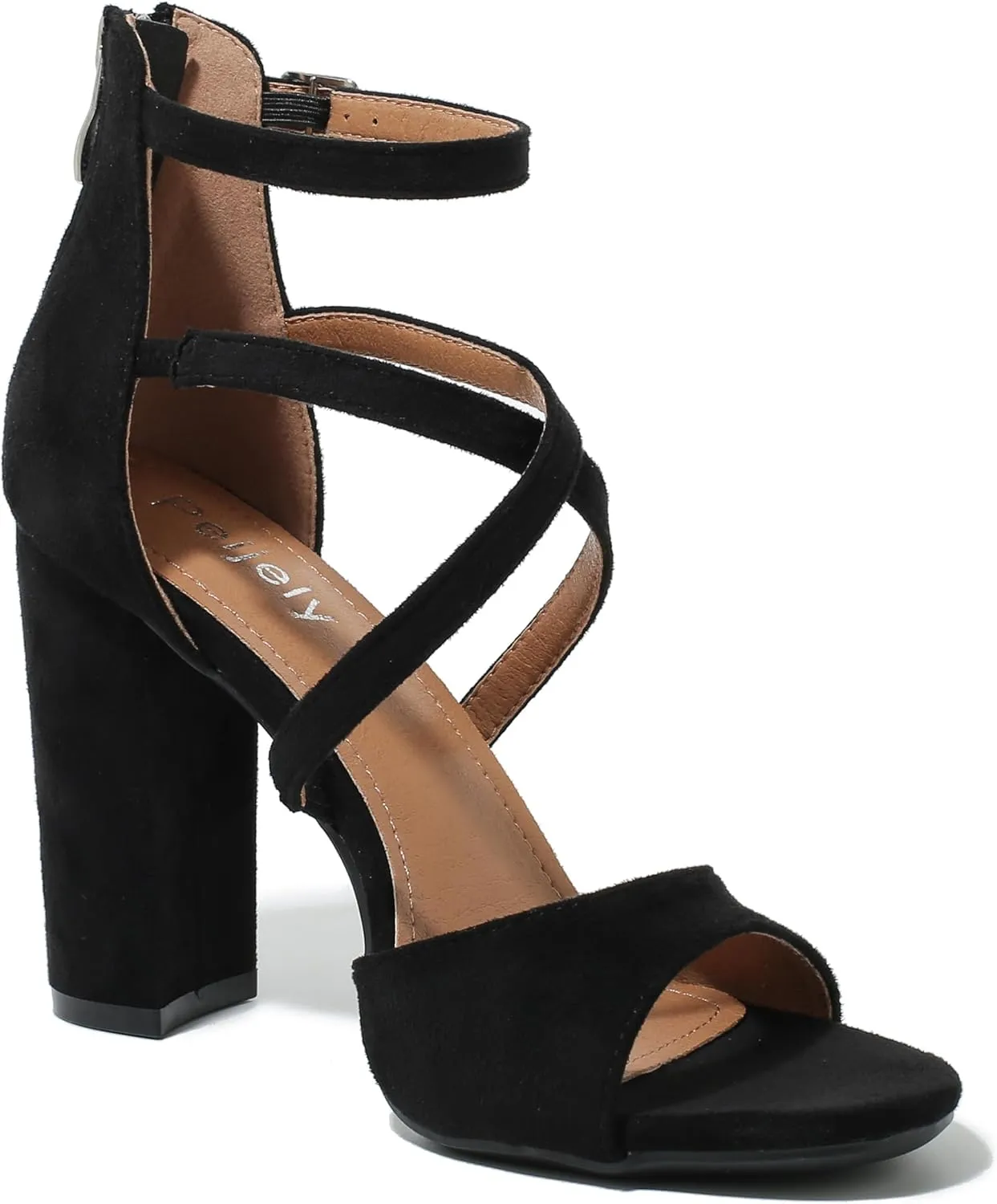 Women's Formal Strappy Sandal High Chunky Block Heel Ankle Strap Zip Up Heels